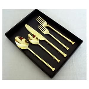 Modern Gold Solid Cutlery Set Flatware Silverware Dinnerware Kitchenware Home Utensils Essentials Spoon Fork Mirror Polished