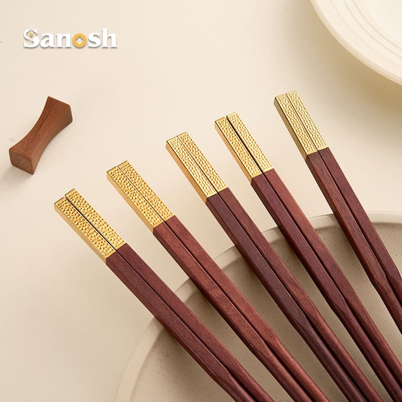 SANOSH Custom Logo Ebony Wood Chopsticks Traditional Luxury OEM Wooden Chopsticks Business Gifts Reusable