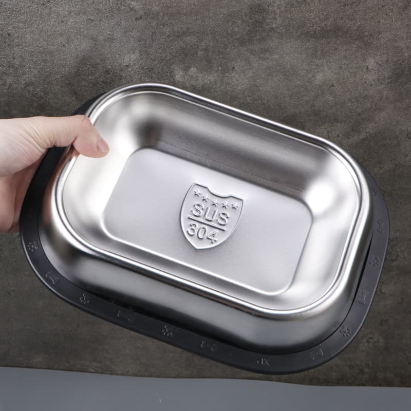 New 304 Stainless Steel Dog Bowl Anti-Slip Anti-Knock Eco-Friendly Square Cat Dog Food Water Drinking Bowl Cross-Border Product