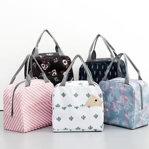Custom cartoon print children lunch box cooler bag canvas insulated lunch bag for kids women