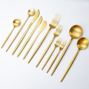 Custom Modern Bulk Metal Cutlery Set Gold Matte Silverware Stainless Steel Knife Spoon Fork Portugal Flatware Set