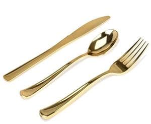 Heavy Duty Bulk Flatware Elegant Plastic Silverware Set gold plastic cutlery for Catering Events