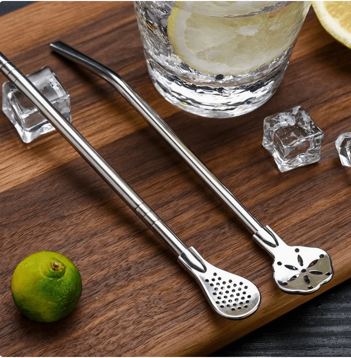 2-in-1 Stainless Steel Drinking Straw Spoon Reusable Mixing Filter Utensil