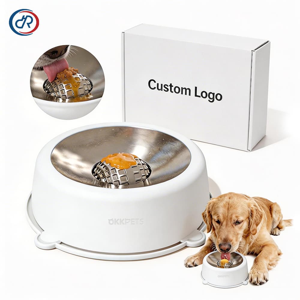 Stainless Steel Liquid Lick Bowl for Dogs Anti Spill Slow Feeding Bowl with Stainless Steel Rolling Ball for Yogurt Broth Puree