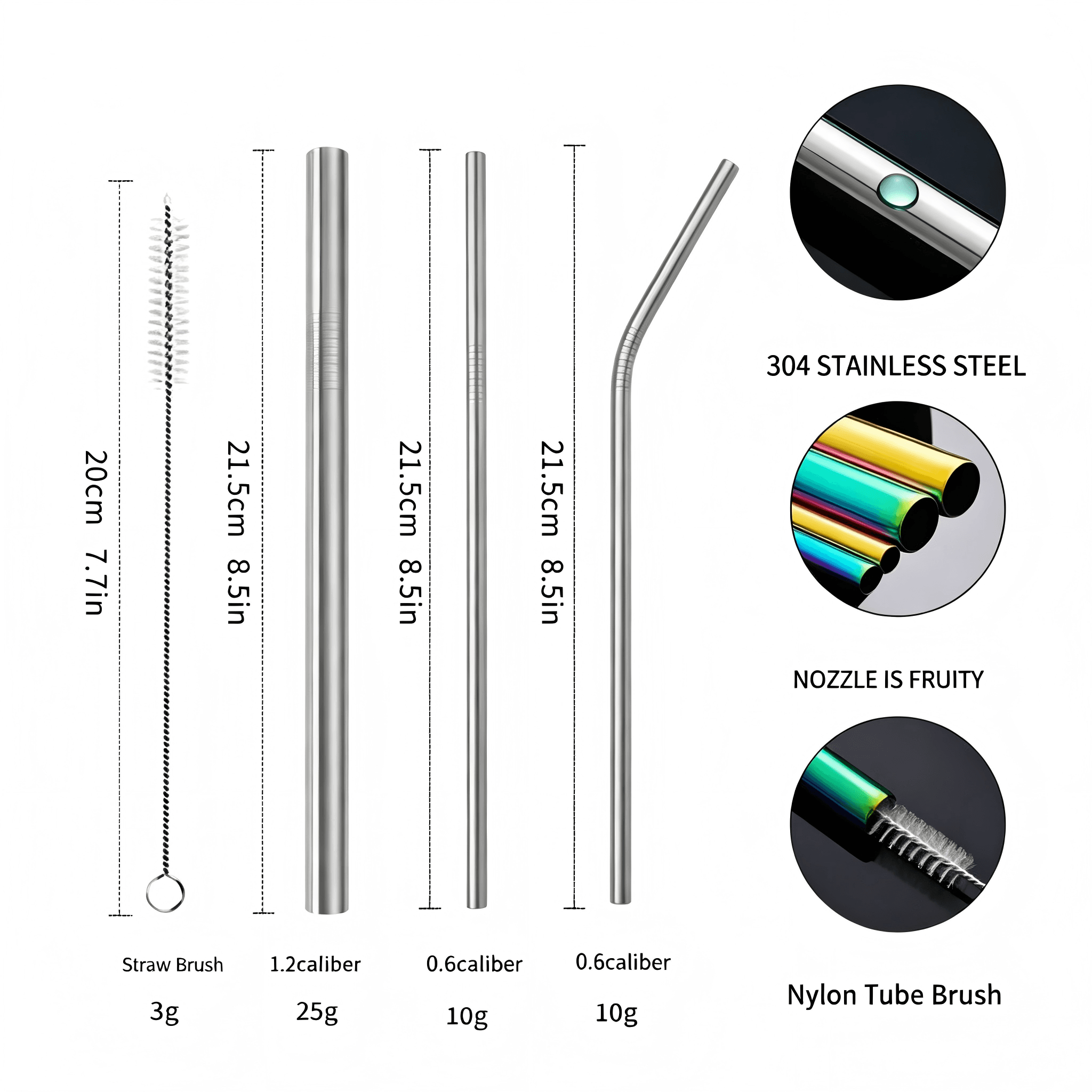 Eco Friendly Bent & Straight Stainless Steel Straws Set Reusable Metal Drinking Straw Set With Dishwasher Safe