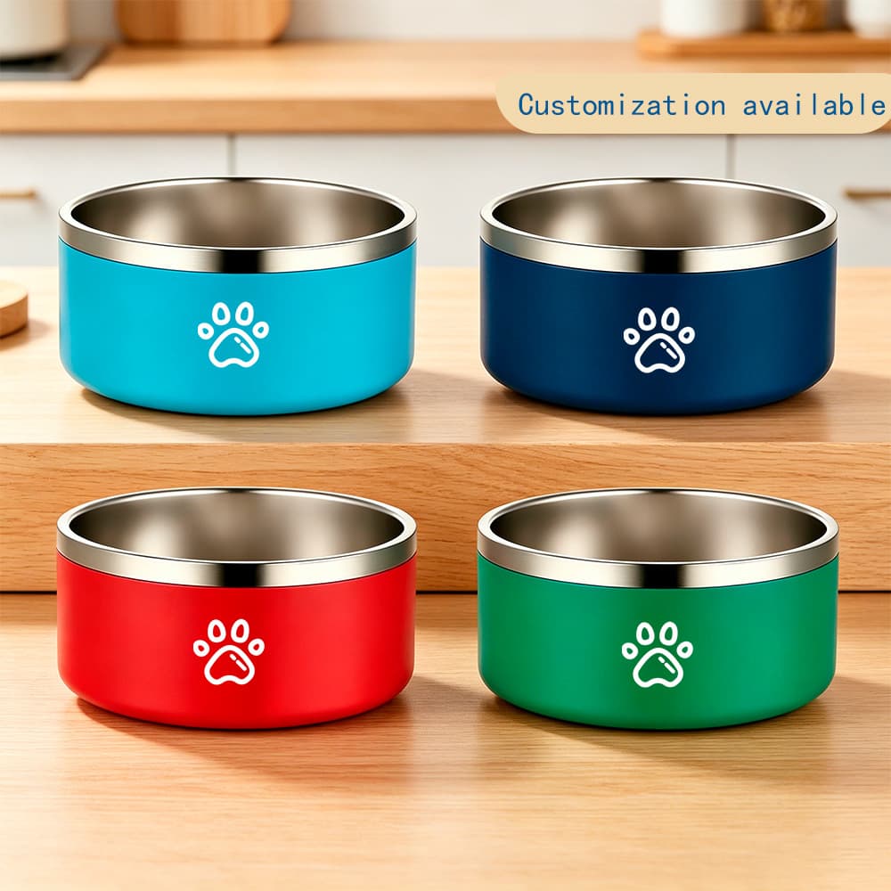Custom logo Laser Engraving Double Wall Stainless Steel Pet Bowl Durable Insulated with Non-Slip Bottom Polished Dog Bowl Feeder