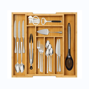 Expandable Multifunctional Wooden Utensil Organizer Drawer Silverware Organizer Bamboo Cutlery Tray For Drawer