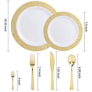 150pcs wholesale bulk disposable spoon fork knife and plate flatware silverware rose gold plastic cutlery set combo for events