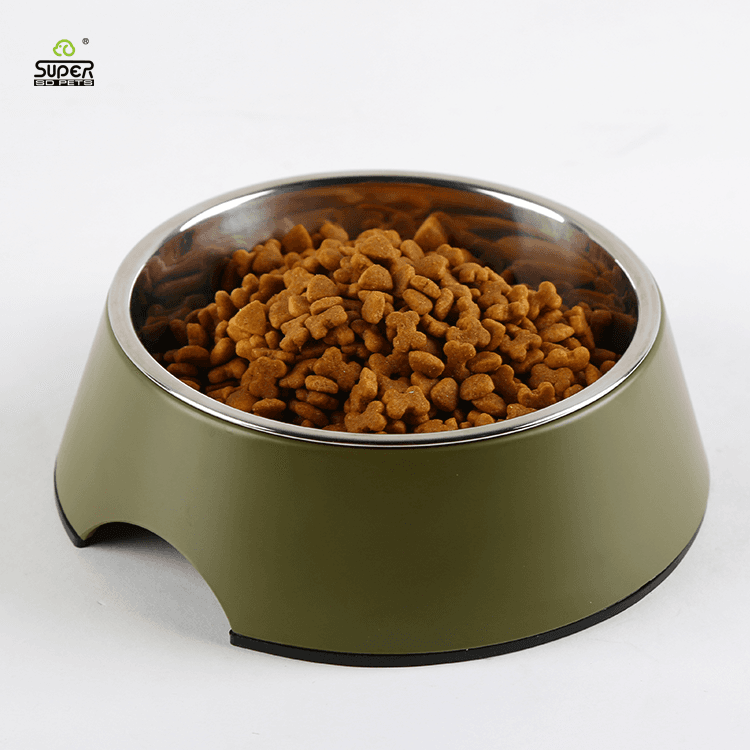 Stainless Steel Double Duty Melamine and Stainless Steel Dog Food Bowl, Stainless Steel Drinking Bowl with Non-Slip Rubber Ring
