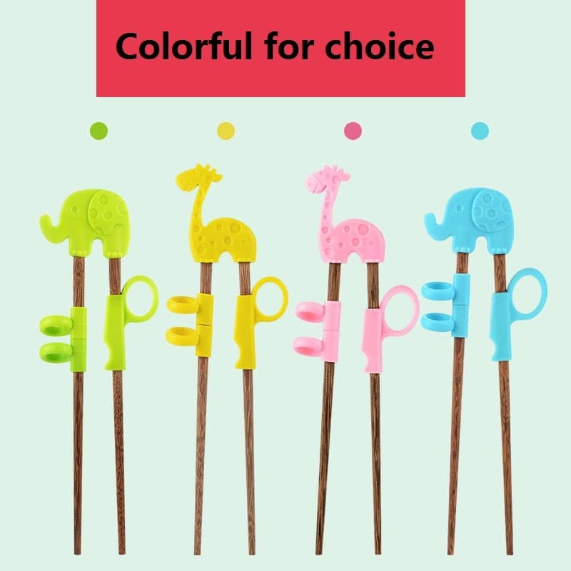 Fancy Kids Chop Sticks Children  Natural Reusable Baby Wooden Training Chopsticks for Beginners With Silicone Helpers