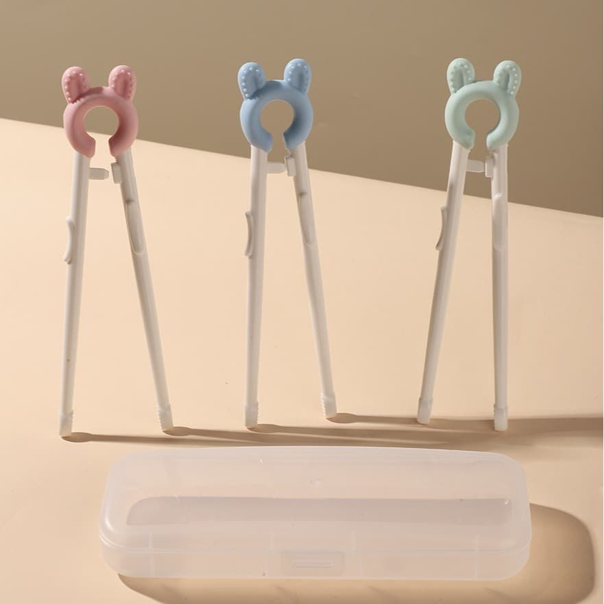 Children's Automatic Rebound Silicone Eating Practice Chopsticks Fun Little Rabbit Bear Tiger Mouth Learning Training Non-Slip