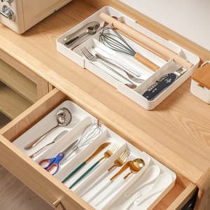 Expandable Silverware Tray in-Drawer Organizer for Kitchen Accessories, Cutlery, Knives, Easy-to-Clean Home
