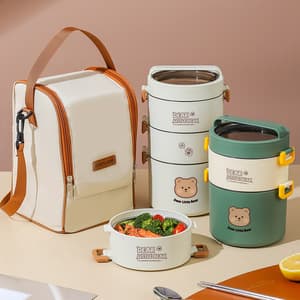 Custom Thermal Stackable Lunch Box With Handle Food Flask Containers Insulated Stainless Steel Lunch Box with Insulated Bag