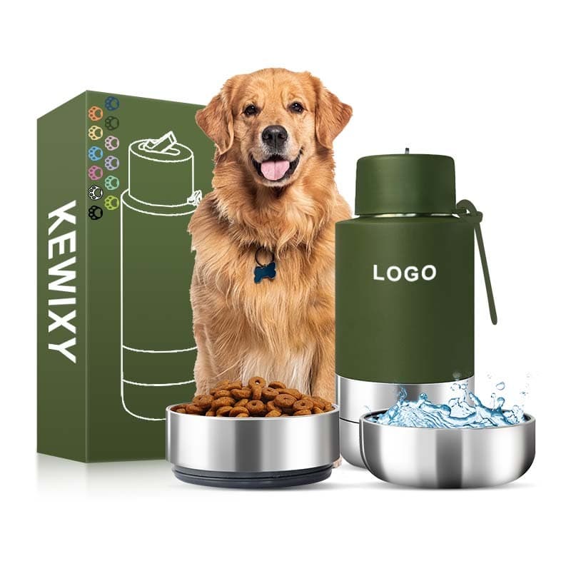 Custom 34oz Dog Feeder Stainless Steel Double Wall Portable Dog Bowl Dog Water Bottle Portable 3-in-1 with Food Container