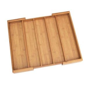 Bamboo Wood Kitchen Expandable Adjustable Drawer Storage Silverware Flatware Organizer Cutlery Tray with 5 Compartments