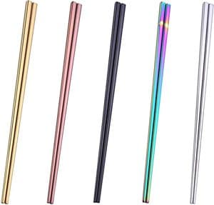 Korean Custom Color Chinese Titanium Metal Chopsticks 304 Stainless Steel Chopsticks for Sushi Chopstick Gift Box Set