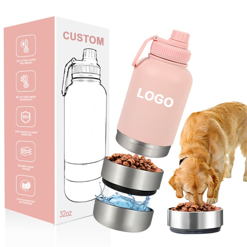Eco-friendly ODM Custom Logo 3-in-1 32oz Stainless Steel Waterproof Non-Slip Pet Feeder Outdoor Travel Bowl Insulated Dog Water