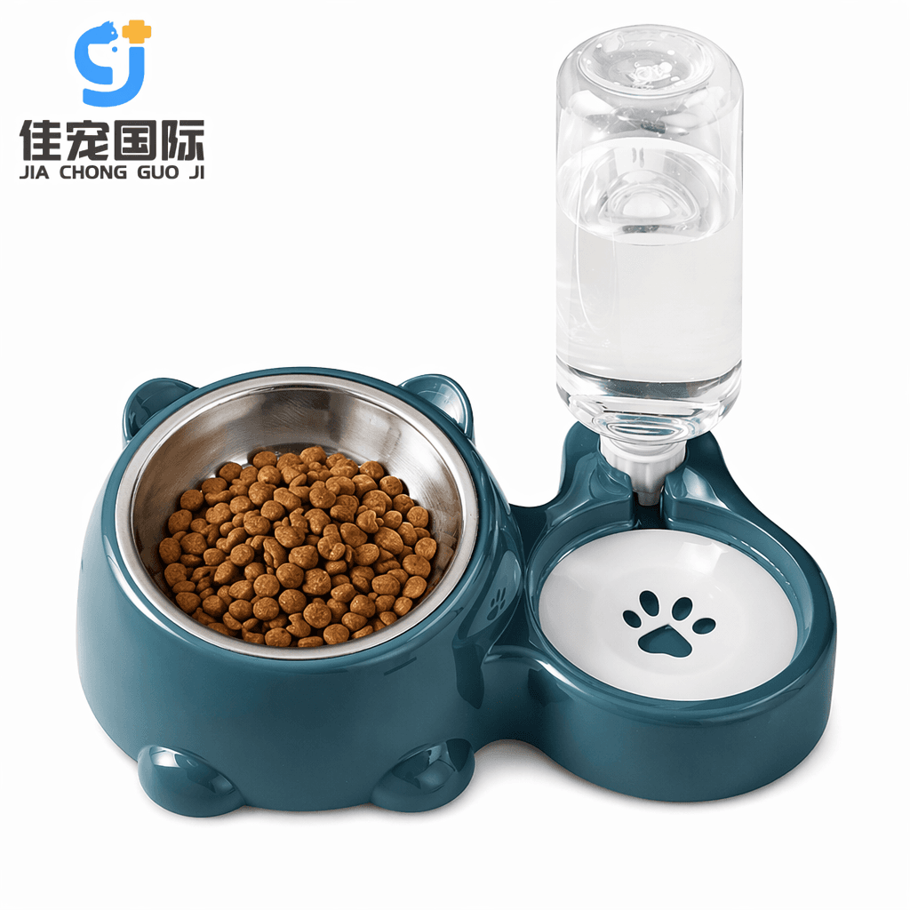 Wholesale 2 in 1 Plastic Stainless Steel Dog & Cat Bowl with Water Bottle Dispenser Easy to Clean Non-Slip Indoor Use