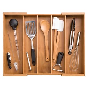Silverware Organizer Expandable Kitchen Utensil Drawer Organizer 7 Slots Large Elatware Tray Adjustable Cutlery Bamboo Rectangle