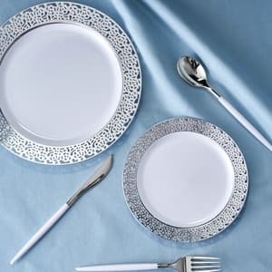 Guest Lace Plastic Plates Plastic Silverware Plastic Cup Silver Gold Dinnerware Silver Cutout Set For 20 Guests