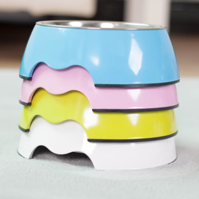 Stylish Solid Pattern Stainless Steel Double Dog Bowl Anti-Overturned Waterproof IPX5 Anti-Choking Healthy Pet Food Bowl