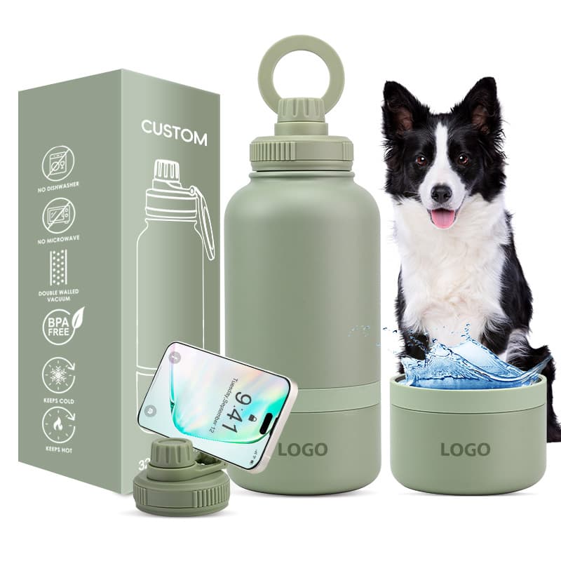32oz 2 in 1 Insulated Stainless Steel Pet Bowl Magnetic Lid Portable Dog Water Bottle