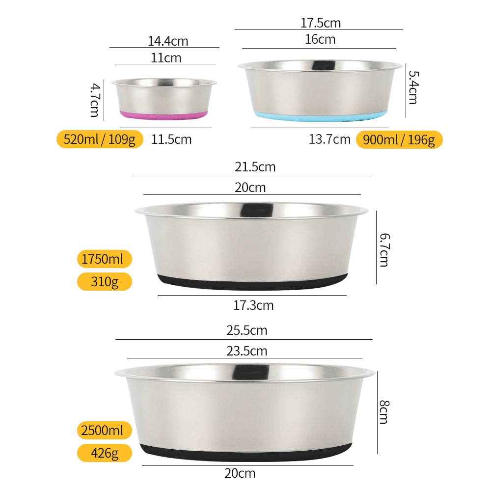 304 Stainless Steel Pet Food Bowl Factory Direct OEM ODM Wholesale Dog Cat Feeding Dish 14/18/22/26cm Rust-Proof Anti-Slip