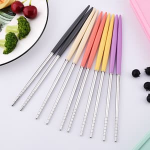 SUS304 stainless steel chopsticks household non-skid colorful plastic handle chopsticks hotel restaurant chopsticks set