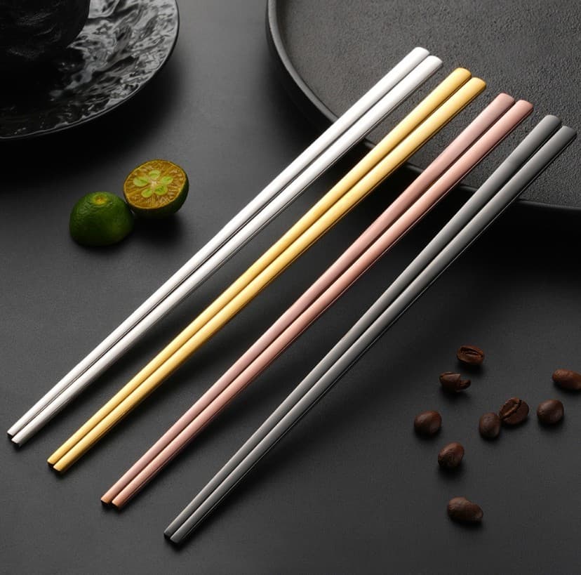304 Premium Metal Custom Wedding Chopsticks Korean Flat Stainless Steel Chopsticks