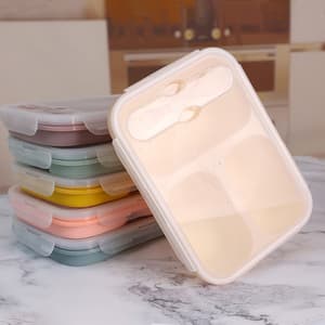 Insulated Portable Lunch Box Microwave Safe 3 Compartment Customized Silicone 1000ml Lunch Box