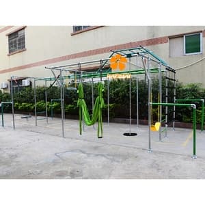 kids backyard ninja warrior obstacle course training equipment set kit with slackline hanging monkey bars