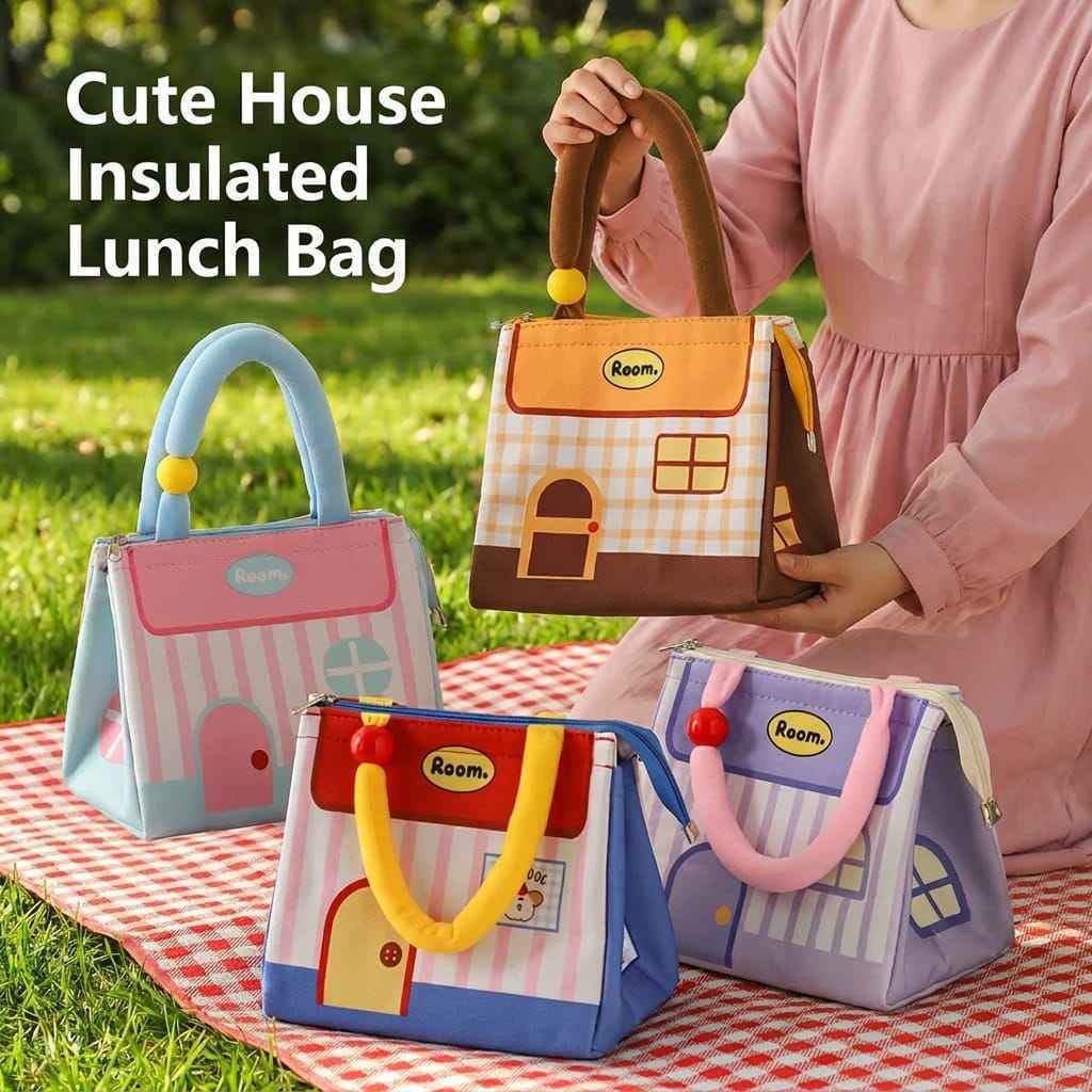 Portable Padded Lunchbox Container Adorable Cartoon Design Warm Cool Keeper Food Storage Sack Sturdy Handle Vessel Kid Adult Use