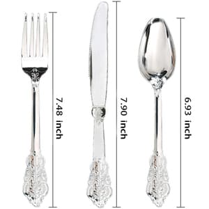 Silver heavy duty weight silverware spoon fork and knife flatware plastic ps disposable cutlery set for wedding gift