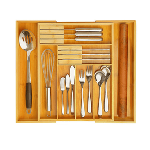 Hot Sale Bamboo Kitchen Drawer Organizer Silverware Organizer Utensil Holder and Cutlery Tray Drawer Dividers for Flatware