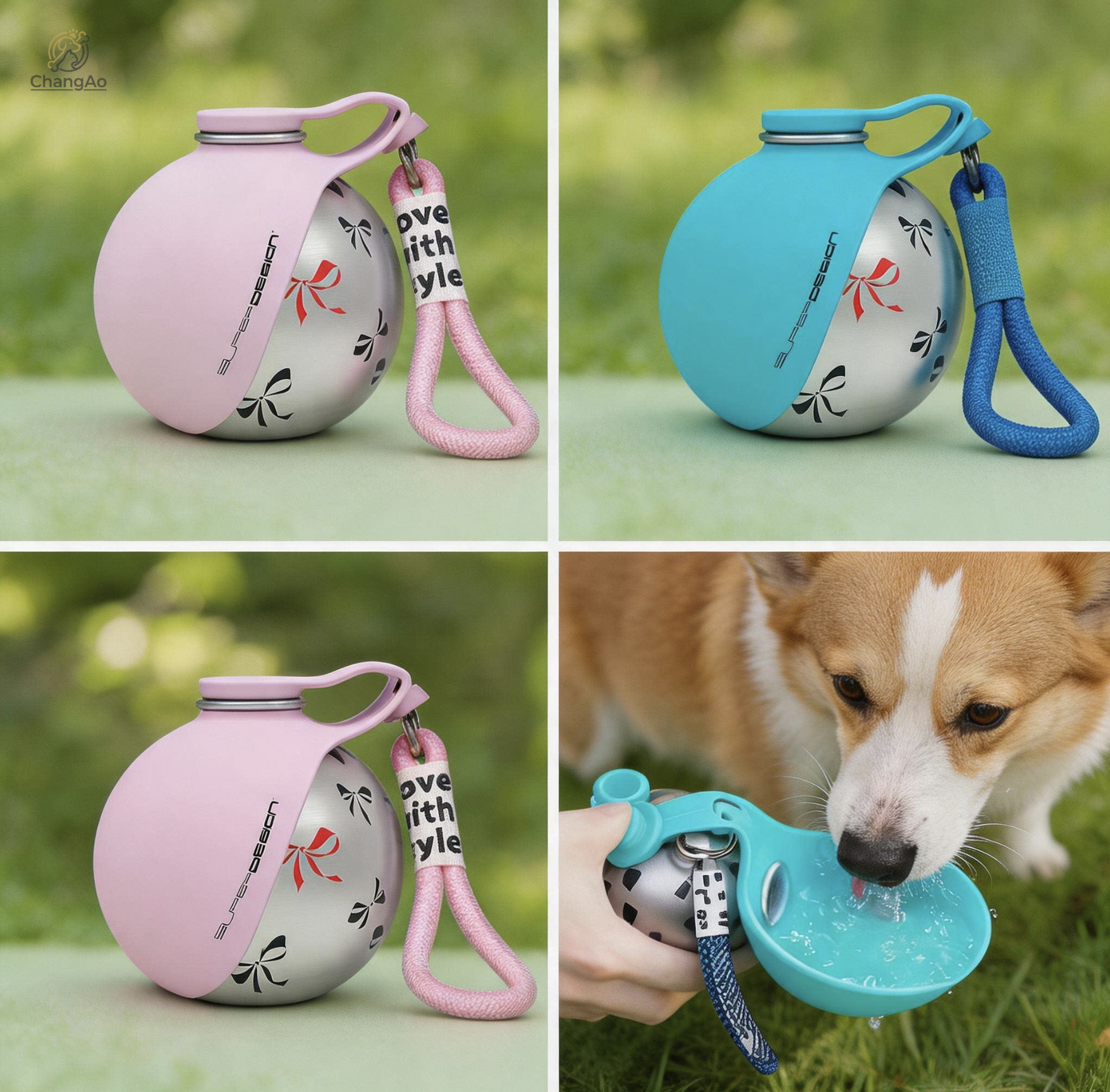 2-in-1 Stainless Steel Dog Water Bottle Portable Leak-Proof Insulated Travel Feeder Waterproof Outdoor Bowl for Cats Dogs