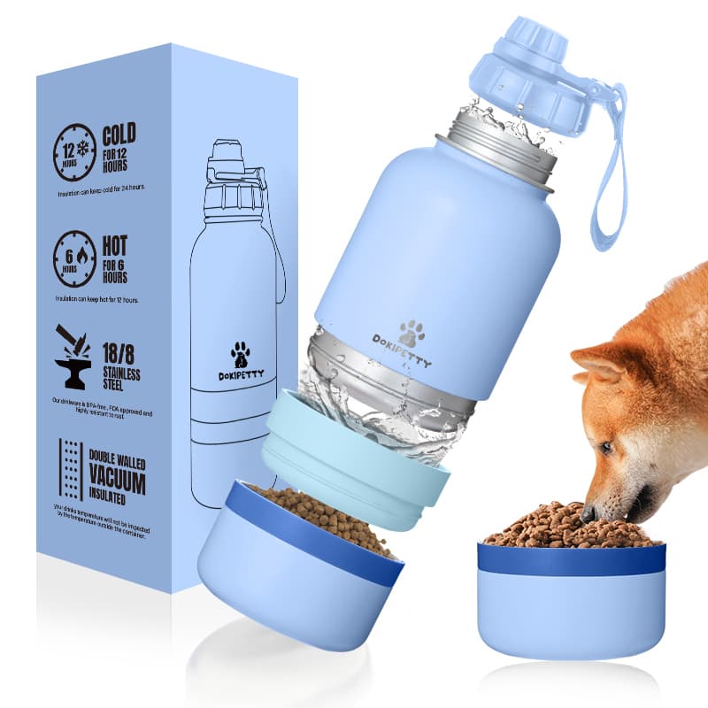 Wholesale Everich Custom Logo 3 In 1 BPA Free 304 Stainless Steel Pet Feeder Bowl Travel Dog Water Bottles Products For Outdoor