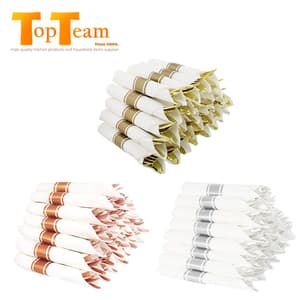 25pcs in a box disposable flatware plastic silverware luxury gold/rose disposable plastic cutlery set with napkin