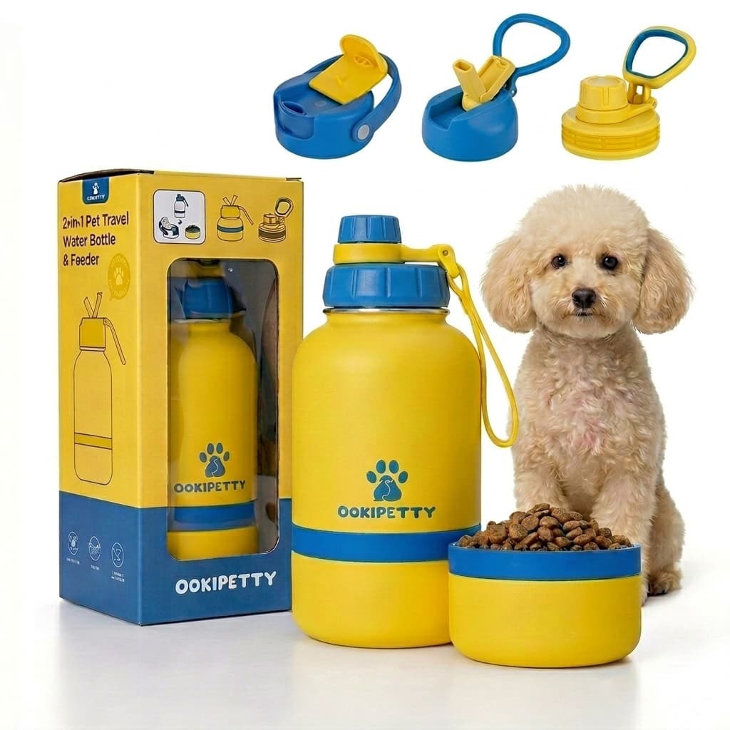 Free Sample Pet Feeder 32 Oz Outdoor Travel 3 In 1 Stainless Steel Dog Water Bottles With Food Container Bowl