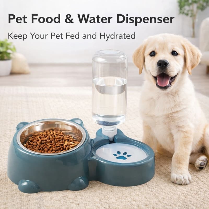Two-In-One Cat Dog Bowl 2L Plastic Stainless Steel Pet Feeder Automatic Water and Food Bowl Eco-Friendly Adjustable Pet Supplies