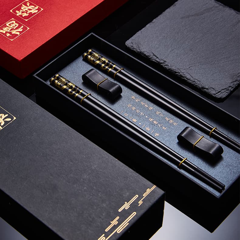 Personalized Chopsticks Wedding Korean Personalized Alloy Sushi Chopsticks Black and Gold Reusable Chinese Custom Chopsticks