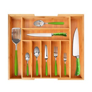 Expandable Bamboo Kitchen Silverware Drawer Organizer/Utensil Holder and Cutlery Tray Flatware Storage Box