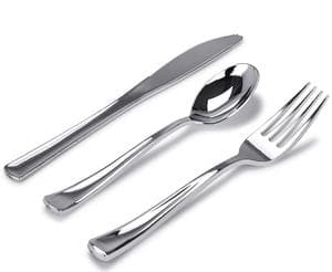 Heavy Duty Disposable Plastic Silverware Silver Plastic Cutlery Set With Silver Or Gold Rim