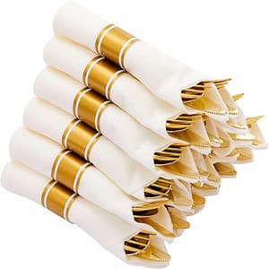 Gold Plastic Cutlery Set with Rolled Napkins Individually Wrapped wedding Silverware Knife Spoon Fork