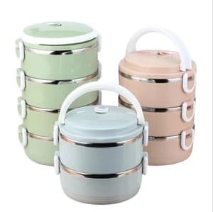 Stainless steel thermal insulated bento lunch boxes round shape lunch box