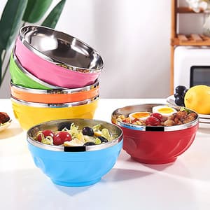 Trending products 2022 new arrivals bowl set, korean rice bowl leakproof stainless steel colorful plastic bowl