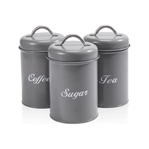 Set of 3 canister set Tea/Coffee/Sugar Grey