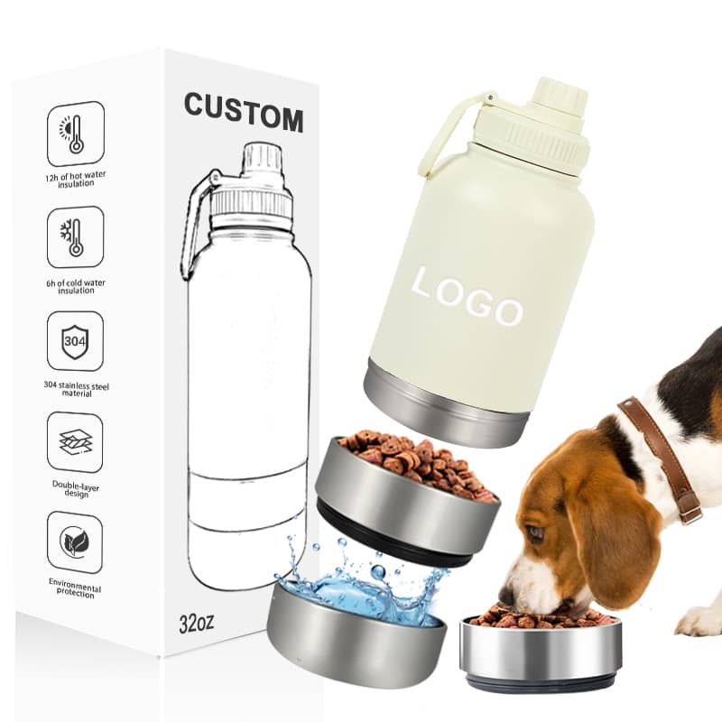 32oz Engravable Stainless Steel Pet Bowl Double Wall Dogs Cats Food Water Dish Feeding Bowl