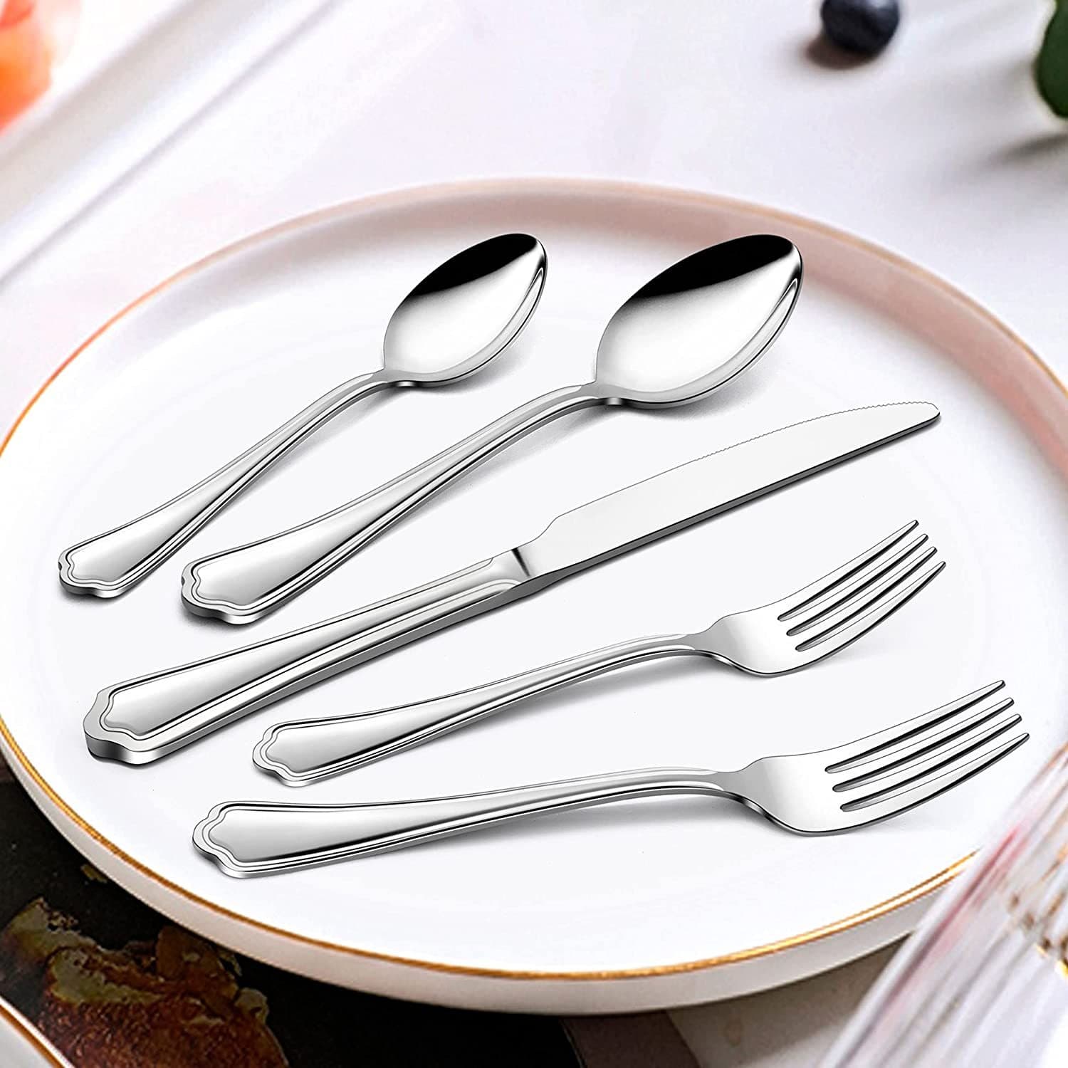 Custom Luxury Hotel Cutlery Stainless Steel Spoon Knife Fork Wedding Silverware 5 Pieces Silver Flatware Set