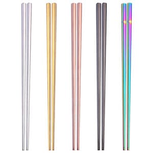 Custom Logo Square Anti Scalding Metal chopsticks Titanium Plating Stainless Steel Chopsticks