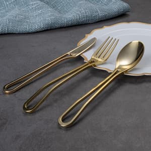Elegant Reusable Silverware Utensils Set Plastic Gold Cutlery Disposable Fork Spoon Knife